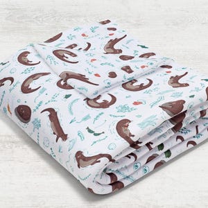 Otter Throw Blanket  / Baby Minky Blanket / Kids Velveteen Plush Blanket / Soft Silk Fabric / Fleece Blanket with Otters / Mom Gift