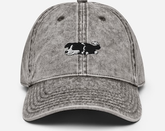 Vintage Style Border Collie Dad Hat - Embroidered Cartoon Dog Cap