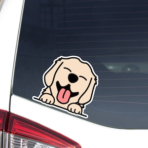 Cream Golden Retriever Car Decal Sticker / Peeking Light Golden Dog Head Face / Bumper Window Laptop / Vinyl Waterproof Removable Outdoor