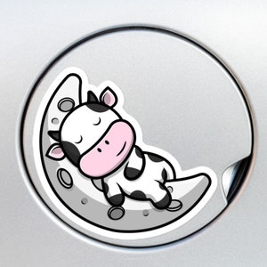 Lazy Cow Car Decal Sticker / Kawaii Cute Cartoon Cow Sleeping Moon Vinyl Waterproof Removable Outdoor Bumper Window Laptop Bottle