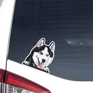 Siberian Husky Car Decal Sticker / Peeking Watercolor Dog Head Face / Vinyl Waterproof Removable Outdoor / Bumper Window Laptop