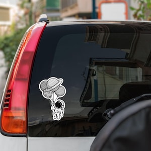 Astronaut Holding Balloons Car Decal Sticker / Cartoon Black White Planets Vinyl Waterproof Bumper Window Laptop Bottle / Outdoor + Indoor