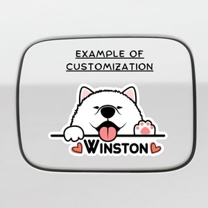 Custom Peeking Samoyed On Board Sticker / Personalized Dog Name Decal / Vinyl Bumper Window Laptop / Waterproof Removable Outdoor