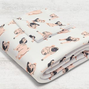 Pug Throw Blanket  / Baby Minky Plaid / Kids Velveteen Blanket / Soft Silk Fabric / Jumping Pugs Dog Lap Fleece / Mom Gift / New Puppy Gift