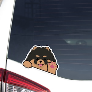 Custom Black&Tan Pomeranian Spitz Car Decal / Peeking Kawaii Pomeranian German Dog / Bumper Window Laptop Vinyl Waterproof Removable