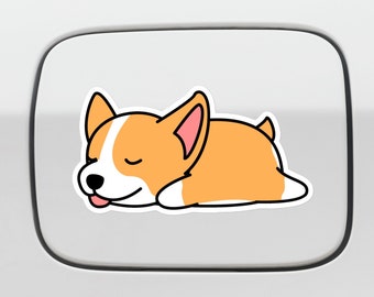 Lazy Corgi Car Decal Sticker /  Cute Welsh Corgi Puppy / Dog Sleeping Waterproof Vinyl Decal Bumper Window Laptop Bottle (Outoor + Indoor)