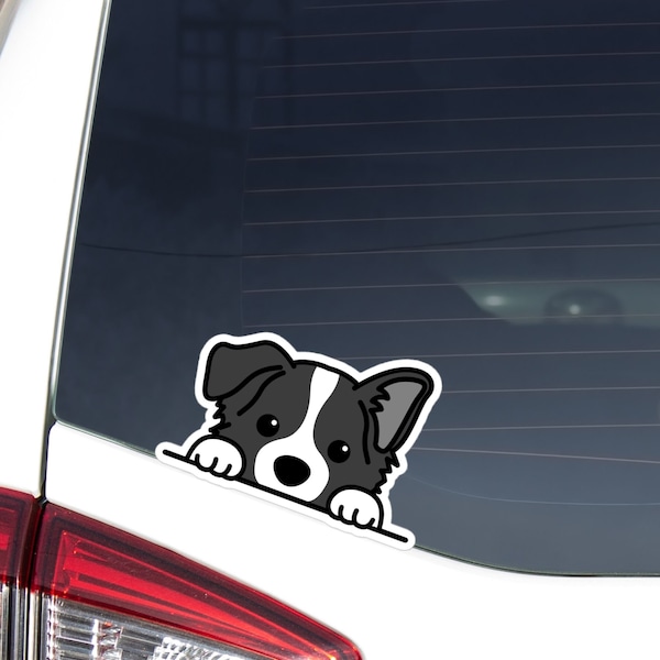Peeking Border Collie Car Decal Sticker / Kawaii Cartoon Dog Puppy Vinyl Removable Waterproof Outdoor / Car Bumper Window Bottle Laptop