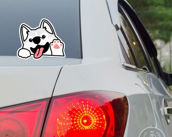 White Husky Car Decal / Peeking Husky Waving Paw Car Sticker / Siberian Husky Dog Vinyl Decal / Outside Weather Resistant (Outdoor + Indoor)