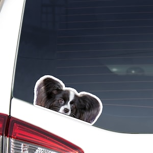 White Black Papillon Car Decal Sticker / Peeking Realistic Dog Head / Vinyl Waterproof Removable Outdoor / Bumper Window Laptop Phone