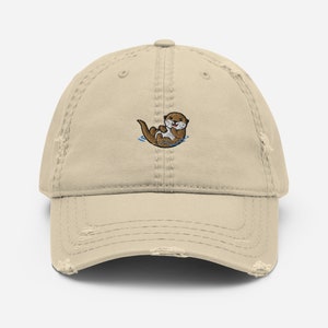 Otter Dad Hat / Embroidered Funny Otter Distressed Baseball Cap / Gift for Animals Lover, Owner, Mom, Dad / Mama Clothes Outfit