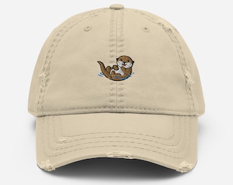 Otter Dad Hat / Embroidered Funny Otter Distressed Baseball Cap / Gift for Animals Lover, Owner, Mom, Dad / Mama Clothes Outfit