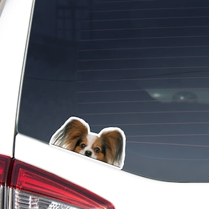 White Red Papillon Car Decal Sticker / Peeking Realistic Dog Head / Vinyl Waterproof Removable Outdoor / Bumper Window Laptop Phone