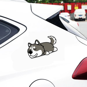 Siberian Husky Car Decal / Lazy Husky Car Window Bumper Sticker / Black White Husky Dog Vinyl Outside Weather Resistant For Outdoor + Indoor