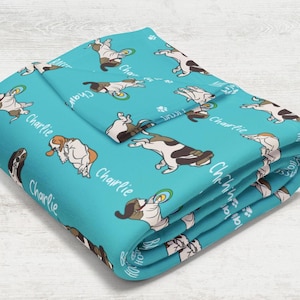 Personalized Basset Hound Throw Blanket  / Custom Name Baby Minky Blanket / Kids Plaid Soft Silk Fabric / Fleece Blanket Dog / Mom Gift