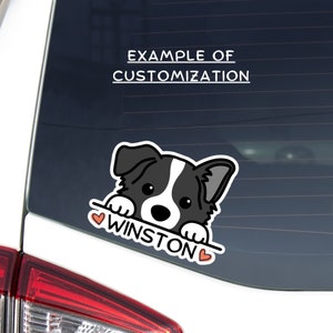 Custom Border Collie Mom Car Decal Sticker / Personalized Kawaii Peeking Vinyl Removable Waterproof Outdoor / Car Bumper Window Laptop