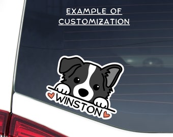 Custom Border Collie Mom Car Decal Sticker / Personalized Kawaii Peeking Vinyl Removable Waterproof Outdoor / Car Bumper Window Laptop
