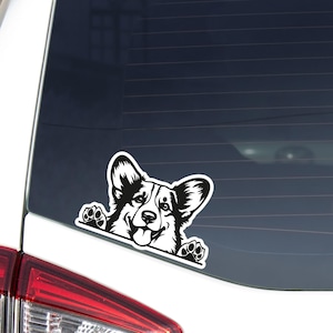 Cardigan Welsh Corgi Car Decal Sticker / Peeking Black & White Dog Head Face / Vinyl Waterproof Removable Outdoor / Bumper Window Lapto