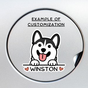 Custom Husky Car Decal Sticker / Personalized Dog Name / Peeking Black Red Gray White Cream Husky Head / Window Bumper / Vinyl Waterproof
