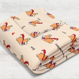 Red Corgi Throw Blanket  / Baby Minky / Kids Velveteen Blanket / Soft Silk Fabric / Custom Name Running Dog Fleece / Mom Gift / Personalized
