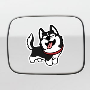 Siberian Husky Car Sticker Decal / Kawaii Black Red Cartoon Husky Dog / Vinyl Watercolor Removable Outdoor / Bumper Window Laptop Bottle