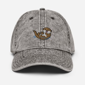 Happy Otter Dad Hat / Embroidered Otter Cap / Vintage Style Baseball Cap / Wild Animal Gift / Funny Cute Kawaii Cartoon Smiling Otter
