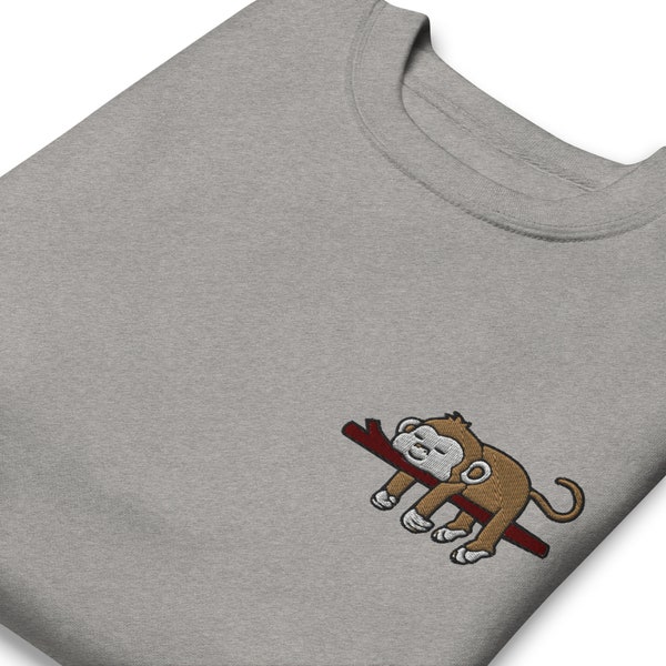 Embroidered Monkey Sweatshirt / Cute Lazy Monkey  Sweater / Kawaii Animal / Gift Husband Wife Mom Dad / Women Men Youth Girl Boy