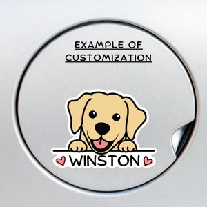 Custom Yellow Labrador Retriever Car Decal Sticker / Personalized Name Peeking Dog Head / Vinyl Waterproof Removable Outdoor / Bumper Window