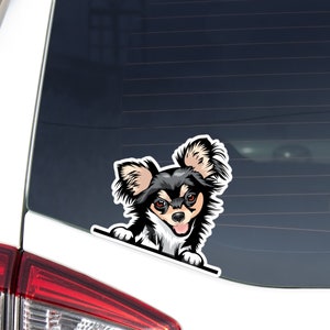Peeking Chihuahua Car Decal Sticker / Black & Tan Chihuahua Dog Vinyl Waterptroof / Bumper Window Laptop Bottle Outdoor Removable Decal