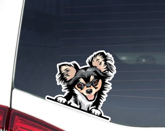 Peeking Chihuahua Car Decal - Black & Tan Dog Waterproof Sticker