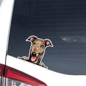 Red Greyhound Car Decal Sticker / Peeking Italian Greyhound Dog Head / Vinyl Waterptroof Outdoor Removable / Bumper Window Laptop Phone