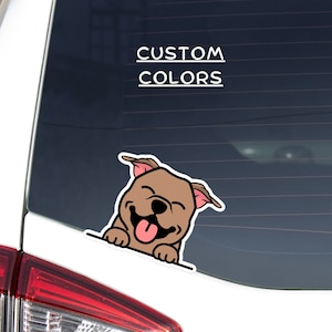 Custom Pitbull with Floppy Ears Car Decal Sticker / Kawaii Peeking Brown Pittie Dog / Bumper Window Laptop / Vinyl Water Resistant Removable