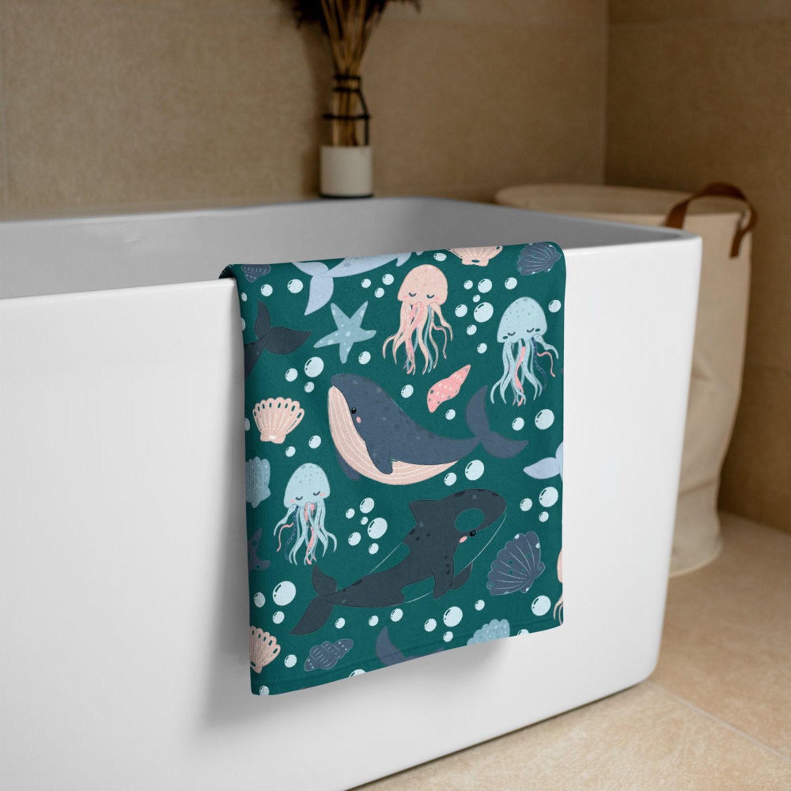Sea Creatures Beach Towel / Sea Animals Pattern Bath Towel / Etsy