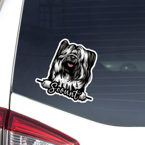 Skye Terrier Car Decal / Peeking Realistic Gray Dog Head Face / Vinyl Waterproof Bumper Window Sticker / Personalized Custom Dog Name