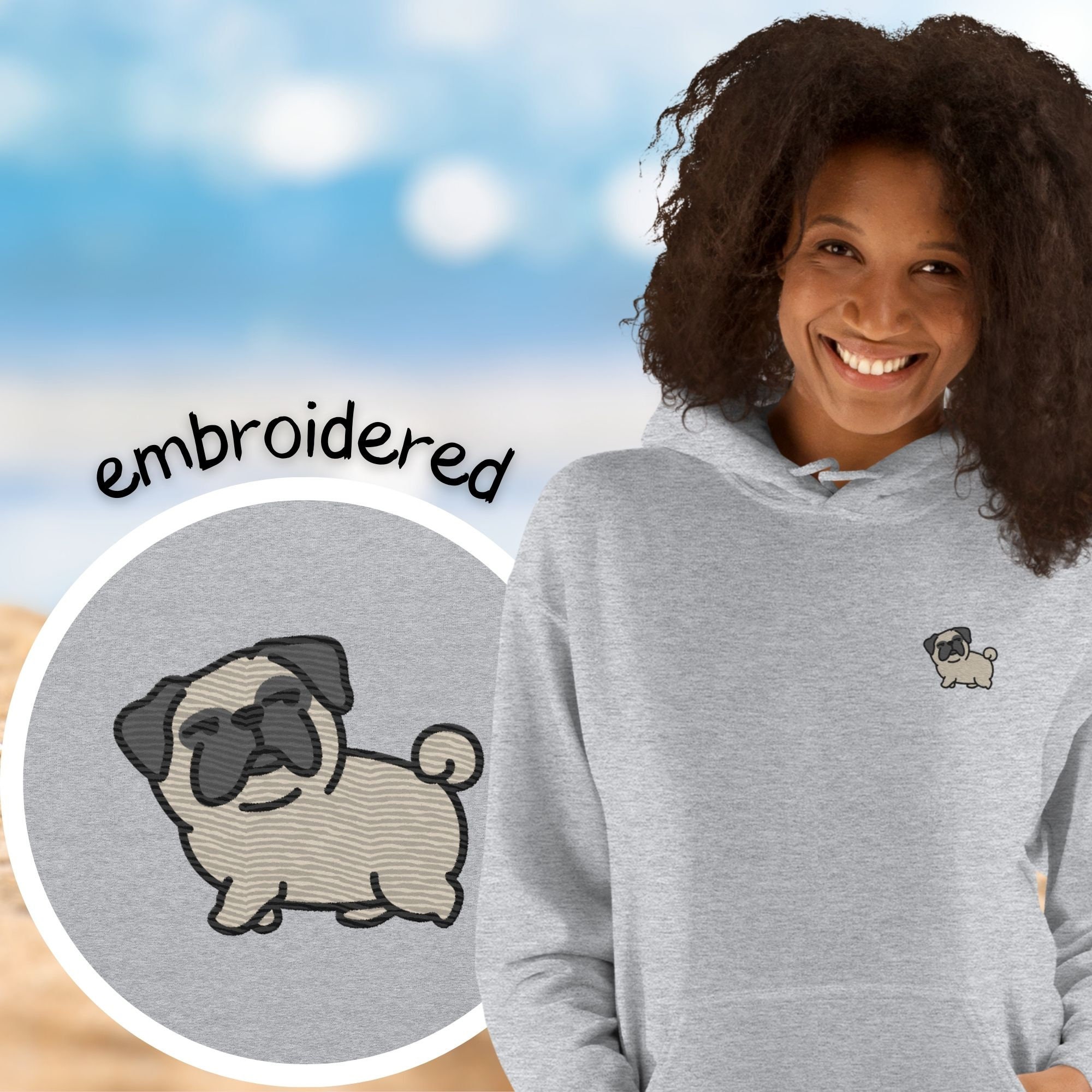 Embroidered Funny Pug Hoodie / Embroidery Kawaii Dog / Cartoon Funny Pug  Riding Skateboard / Gift Husband Wife Mom Dad Women Men Sweatshirt - Etsy