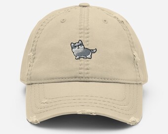 Siberian Husky Dad Hat / Embroidered Grey Husky Distressed Baseball Cap / Gift for Dog Lover, Owner, Mom, Dad / Mama Clothes Outfit