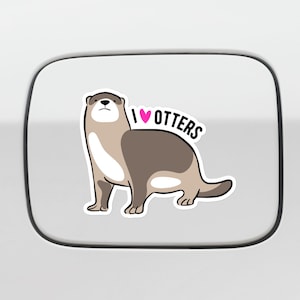 I Love Otters Car Decal Sticker / Kawaii Cute Cartoon Otter / Vinyl Waterproof Removable Outdoor / Bumper Camper Window Laptop Bottle