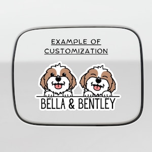 Custom Two Shih Tzu Car Decal Sticker / Personalized Dog Name / Kawaii Brown & White Shih / Vinyl Waterproof Removable Bumper Window Outdoor