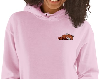 Embroidered Red Panda Hoodie Embroidery Lazy Red Panda Kawaii