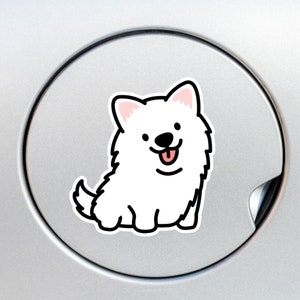 Samoyed Smiling Car Decal Sticker / Kawaii Cartoon White Samoyed Dog / Vinyl Waterproof Removable Decal Car Bumper Window Laptop Bottle