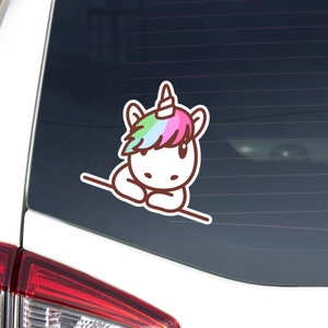 Unicorn Car Decal Sticker / Kawaii Cute Peeking Rainbow Unicorn Cartoon Vinyl Waterproof Removable Outdoor  / Bumper Window Laptop Bottle