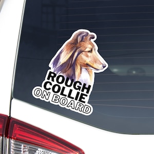 Rough Collie On Board Car Sticker Decal / Peeking Rough Collie  Dog Head Paws / Vinyl Waterproof Removable Outdoor / Window Bumper
