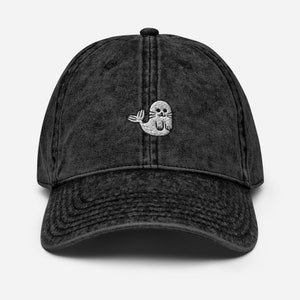 Funny Seal Dad Hat / Embroidered Sleeping Seal Cap / Vintage Style Baseball Cap / Wild Ocean Animal Gift / Funny Cute Kawaii Cartoon Seal