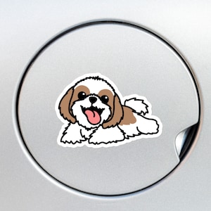 Brown Shih Tzu Lying Down Car Sticker Decal / Funny Kawaii Cartoon Dog / Vinyl Waterproof Bumper Window Laptop Water Bottle