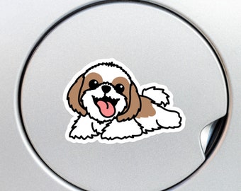 Brown Shih Tzu Lying Down Car Sticker Decal / Funny Kawaii Cartoon Dog / Vinyl Waterproof Bumper Window Laptop Water Bottle