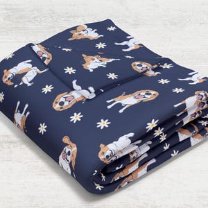 Beagle Throw Blanket  / Baby Minky / Kids Velveteen Blanket / Cream Soft Silk Fabric / Cartoon Jumping Dog Lap Fleece / Mom Gift /Puppy Gift
