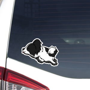 White & Black Papillon Car Decal Sticker / Kawaii Lazy Papillon Sleeping / Bumper Window  Laptop / Vinyl Waterproof Removable Outdoor