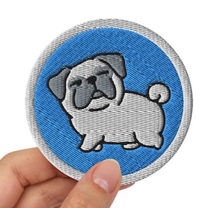 Pug Embroidered Patch / Kawaii Pug Dog / Iron-On, Sew-On, Safety Pin / Patches Jeans Clothes Bags / 3″ diameter