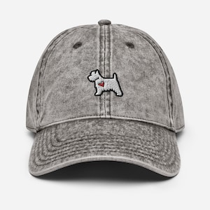 West Highland Terrier  Dad Hat / Embroidered Westie Silhouette Heart Cap / Vintage Style Baseball Cap / Dog Gift / Funny Cute Kawaii Cartoon