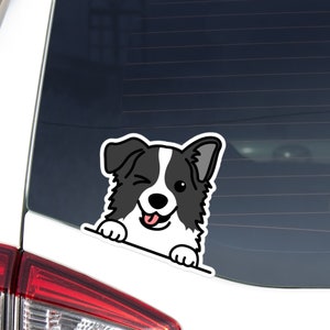 Border Collie Car Decal Sticker / Kawaii Dog Winking Eye / Personalized Name / Vinyl Removable Waterproof Outdoor / Bumper Window Laptop