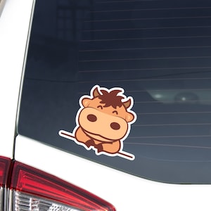 Peeking Bull Car Decal Sticker / Kawaii Cute Bull Wall Cartoon Vinyl Waterproof Decal Bumper Window Laptop Bottle  /  Outdoor + Indoor